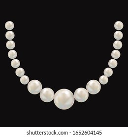 Pearl Necklace. Realistic Vector Illustration. Black Background.