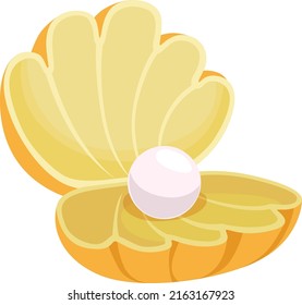 Pearl In Open Clam Shell. Cartoon Gem Icon