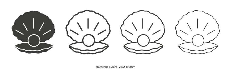 Pearl in the open shell icon flat and linear vector illustration on white background.