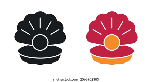 Pearl in the open shell icon set in black and colored