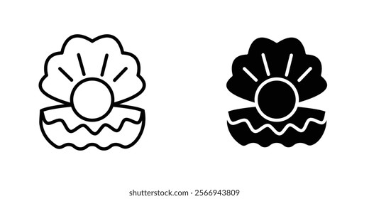 Pearl in the open shell icons. black and white vector set.