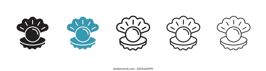 Pearl and Open Shell Jewelry Icons. Seashell Scallop and Luxury Ornament Symbols.