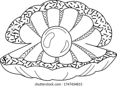 Pearl in an open shell with patterns, tropical and deep-sea