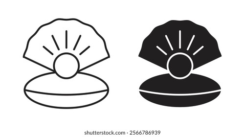 Pearl in the open shell vector line icon illustration