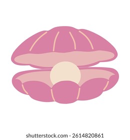 Pearl in opened shell. Open seashell with white pearl.