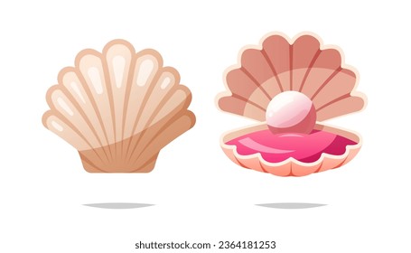 Pearl in opened shell vector, Open and closed shell with white pearl