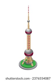 Pearl Oriental Tower China Landmark Building Isometric Vector