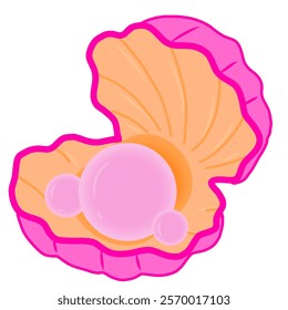 pearl oyster pink color, sea shells drawing art vector