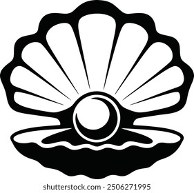 pearl in oyster shell vector silhouette illustration