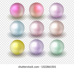 Pearl Pack. Nature ,sea multicolored pearls isolated on transparent  background. Vector illustration