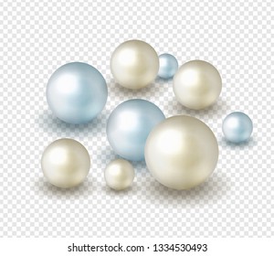Pearl Pack. Nature ,sea multicolored pearls isolated on transparent  background. Vector illustration