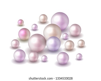 Pearl Pack. Nature ,sea multicolored pearls isolated on white background. Vector illustration