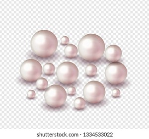 Pearl Pack. Nature ,sea pink pearls isolated on transparent  background. Vector illustration