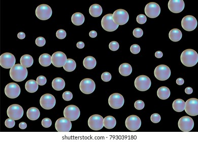 Pearl pattern. Gentle pearls background. Vector illustration for invitation, card, celebration, party, carnival, festive holiday and Your project. Black Background