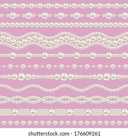 pearl realistic borders set collection isolated on purple pink background. vector illustration