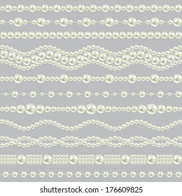 pearl realistic borders set collection isolated on gray background. vector illustration