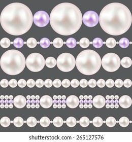Pearl Realistic Borders Set Vector Illustration EPS