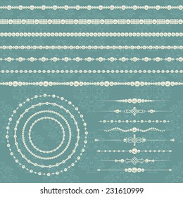 pearl realistic mega set collection isolated on grey blue floral damask seamless pattern background. vector illustration 