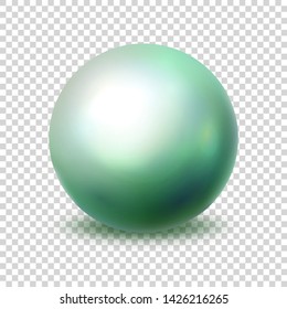 Pearl. Realistic single 3d object. Light green color orb isolated on a transparent background. Vector illustration