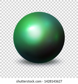 Pearl. Realistic single 3d object. Dark green color orb isolated on a transparent background. Vector illustration