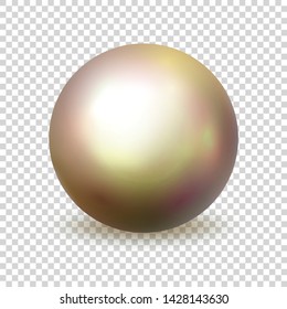 Pearl. Realistic single 3d object. Cream color orb isolated on a transparent background. Vector illustration