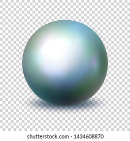 Pearl. Realistic single 3d object. Green blue color orb isolated on a transparent background. Vector illustration