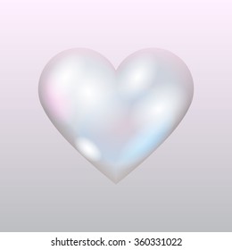 Pearl realistic vector jewelry shiny light elegance heart valentines day background with shadow