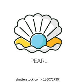 Pearl RGB color icon. Open seashell. Brightening effect. Component to prevent aging. Expensive oyster. Ocean scallop. Luxury product. Cosmetic ingredient. Isolated vector illustration