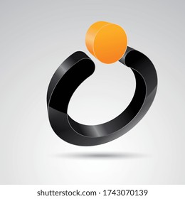 Icono vectorial 3d de anillo perla como formación de logotipo en colores brillantes en negro y naranja, Diseño corporativo. Ilustración vectorial. Archivo vectorial Eps 10.