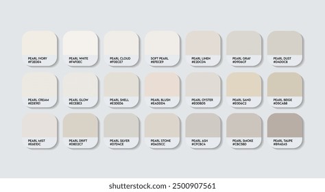 Pearl River Color Palette, Pearl River Color Guide Palette with Color Names. Catalog Samples of the Ash with RGB HEX codes and Names. Ash Color Palette Vector, Paper Colors, Fashion Trend White colors