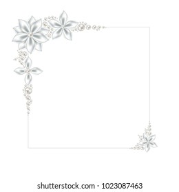 Pearl. Satin flowers. Decoration. Wedding. Invitation. White. Frame.