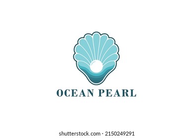 pearl and sea combination logo illustration vector