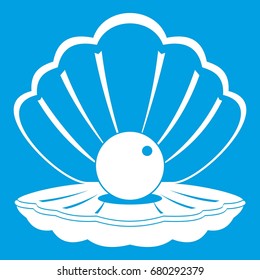 Pearl in a sea shell icon white isolated on blue background vector illustration
