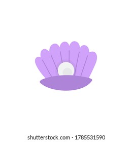 Pearl seashell cute vector illustration. Hand drawn ocean, marine, sea purple shell, mussel with pearl animal. Isolated.