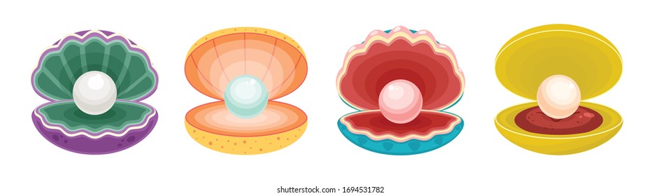 Pearl in seashell isolated cartoon set icon. Vector illustration jewelry ball on white background. Vector cartoon set icon pearl in seashell .