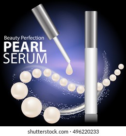 Pearl Serum Beauty Product Packaging. Vector Illustration