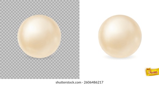 Pearl set isolated on transparent background. Spherical beautiful 3D orb with transparent glares and highlights. Jewel gems. Vector