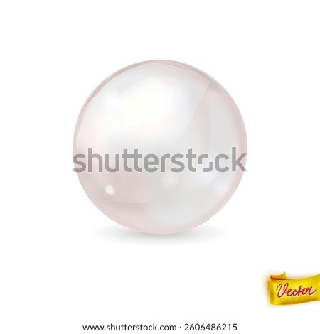 Pearl set isolated on transparent background. Spherical beautiful 3D orb with transparent glares and highlights. Jewel gems. Vector