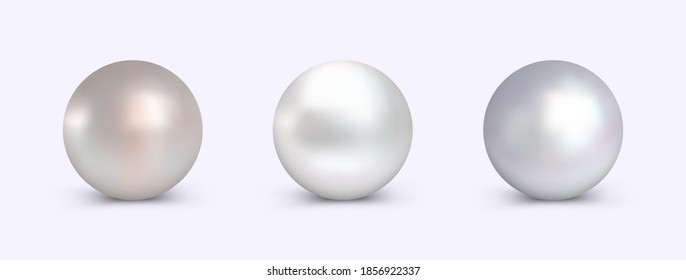 Pearl set for use in logo and emblem or in decoration design. Vector realistic clipart. Elegant pearls collection.