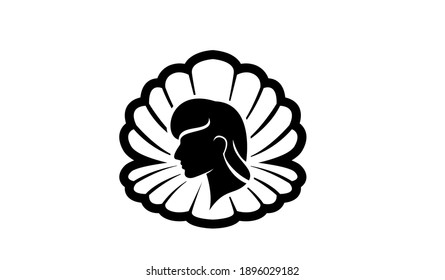 Pearl shell beauty face silhouette black white logo icon design flat illustration