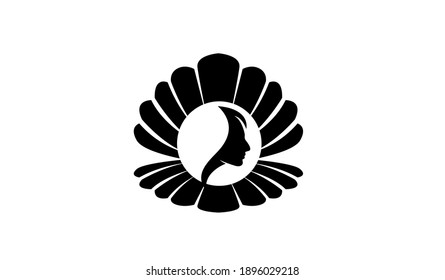 Pearl shell beauty face silhouette black white logo icon design flat illustration