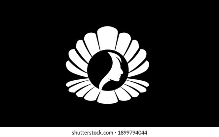 Pearl shell beauty face silhouette black white logo icon design flat illustration