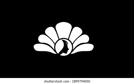 Pearl shell beauty face silhouette black white logo icon design flat illustration