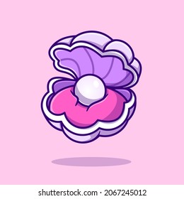 Pearl Shell Cartoon Vector Icon Illustration. Nature Object Icon Concept Isolated Premium Vector. Flat Cartoon Style 