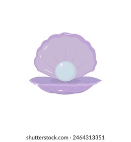 Pearl in the shell.  Cute Light shiny gem ball perl in nacre scallop snail isolated on white backdrop. 