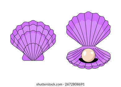 pearl in a shell. Groovy style. open shell and closed