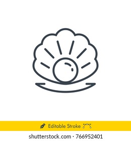 Pearl in a Shell Icon / Vector - In Line / Stroke Design