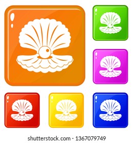 Pearl in a shell icons set collection vector 6 color isolated on white background