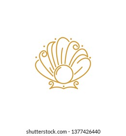 Pearl in the shell logo design template. monoline design concept.