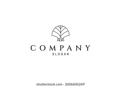 pearl shell logo with leaf motif in line art design